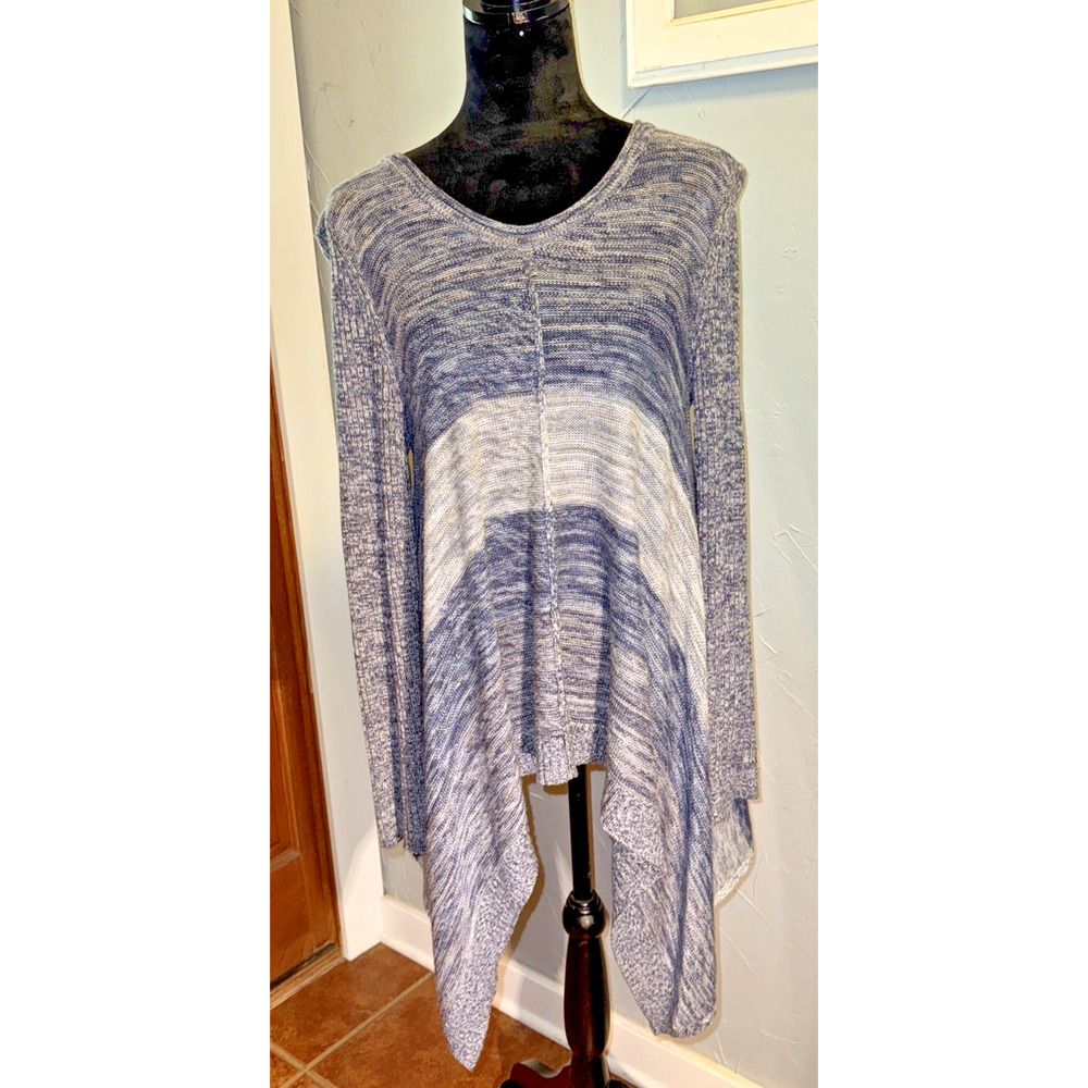Cable & Gauge Long‎ Sleeve Sweater XL Blue Sharkbite Hemline